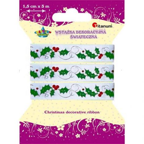 Wstążka dekoracyjna Titanum Xmas Biała, 15mm x 3m